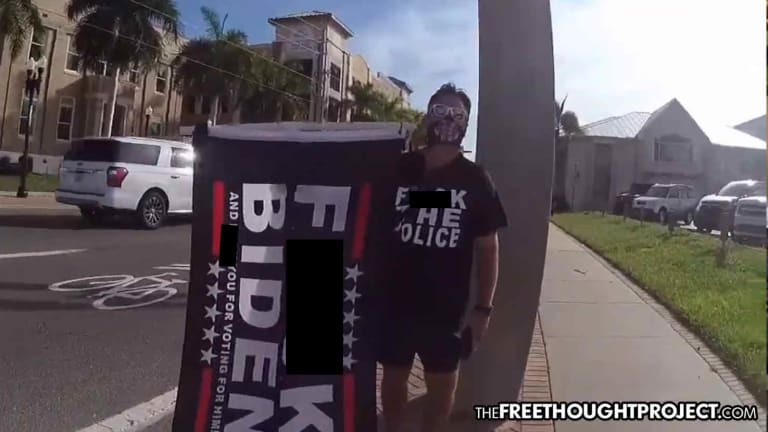 Activist Prosecuted for Legal Free Speech, Fined $2,500 for Flag Saying 'F-Biden'