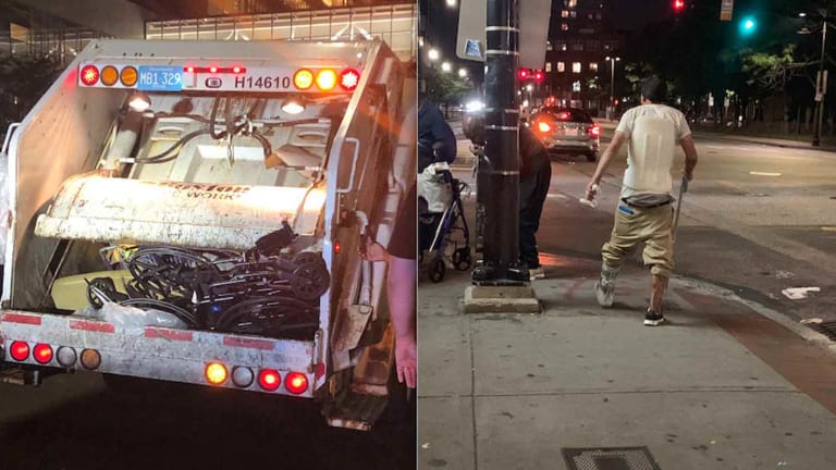 Outrage After Police Photographed Taking Wheelchairs from Injured Homeless and Crushing Them