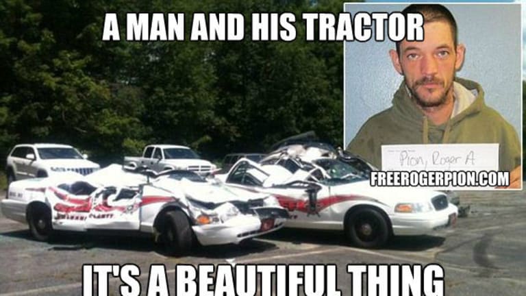 Man Crushes 7 Cop Cars with a Tractor and Gets Away with it, Like a Boss