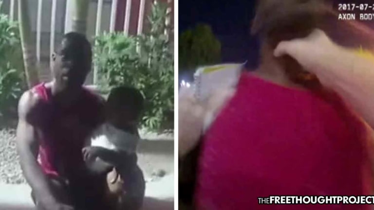 'Quit F***ing With Me Boy!' Cop Attacks and Chokes Innocent Dad Holding His Baby