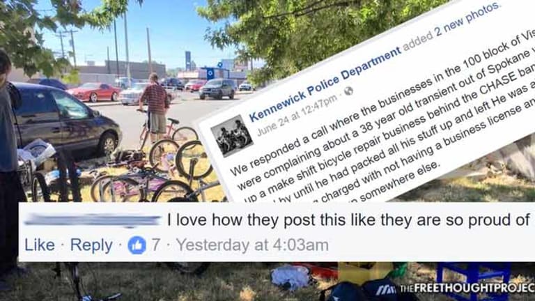 Cops Brag About Harassing Homeless Man Fixing Bikes for Money, So Facebook Destroyed Them