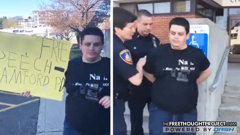 Activist Holds Up Sign Saying Police Hate Free Speech, So they Arrest Him to Prove Him Right
