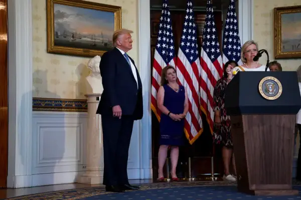 Conservative lawyer Cleta Mitchell, seen speaking at an event with then-President Donald Trump, received funding from Ziklag for her efforts to overturn the 2020 election results. Credit:Anna Moneymaker/The New York Times/Bloomberg via Getty Images