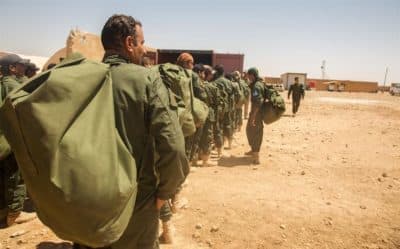 Raqqa Internal Security Force Training Class receive their initial issue of equipment after training in Ayn Issa, Syria, July 31 2017.(U.S. Army photo by Sgt. Mitchell Ryan)