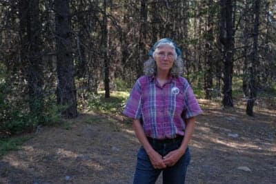 Deb Evans, who owns private timberland in Klamath County that would be clear-cut for a pipeline. Her husband, Ron Schaaf, received a phone call from a pipeline representative, saying a company wanted their land. He turned to her and said: “I don’t know what just happened. They make it sound like they can just take it.” (Alex Milan Tracy for ProPublica)