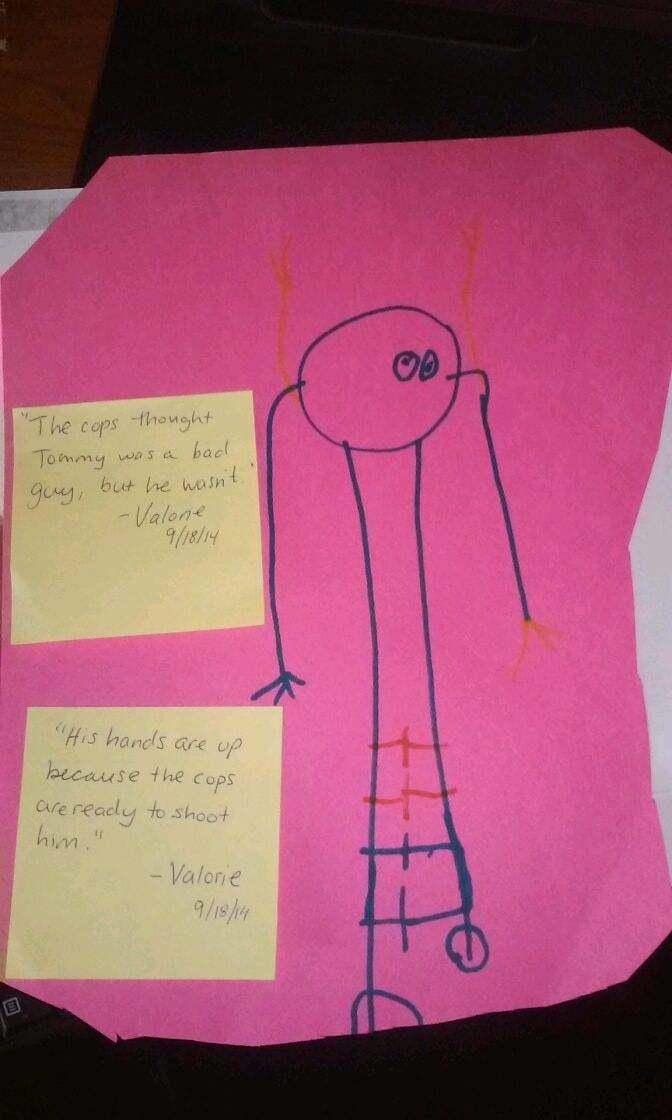 "My 4 year old came home today with this drawing the teachers noted what she said the drawing was about. Why are the cops who did this getting leave from work and therapy but yet my family has to suffer? ???? This is crap! Bring Tommy back to us!!!" reads the post on the Justice for Tommy Facebook Page