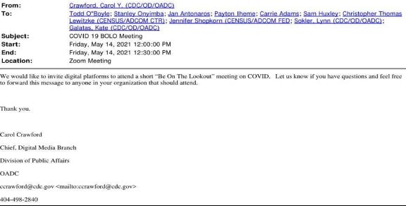 Regular BOLO (Be On the LookOut) meetings where CDC would share what they categorized as “misinformation” with various social media companies, including Twitter and Facebook, and provide slide decks, requesting “Please do not share outside your trust and safety teams.”