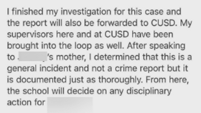 The Clovis Police Department classified the video as a "general incident" rather than a criminal threat. An officer told the Cooper family they reached that determination because the gun shown in the video is a toy, and because the teenager who the video was sent to said she didn't take it seriously (Photo: Stephanie Cooper)