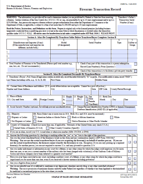 ATF Form 4473 - Firearms Transaction Record Revisions | Bureau of Alcohol, Tobacco, Firearms and Explosives