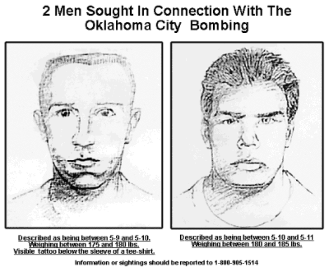 The FBI’s original Be On the Look Out (BOLO) sketch of the two bombers