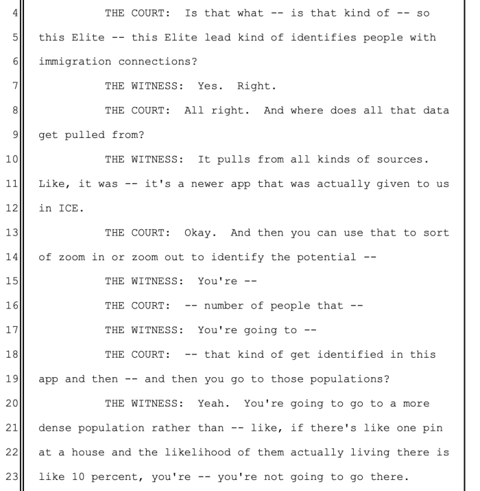 Screenshots of the ICE official's testimony. Image: 404 Media.