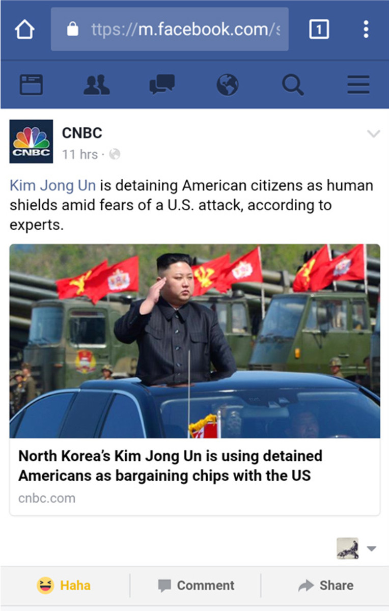A screenshot of CNBC tagging the parody page made to poke fun at Kim Jong-Un. 