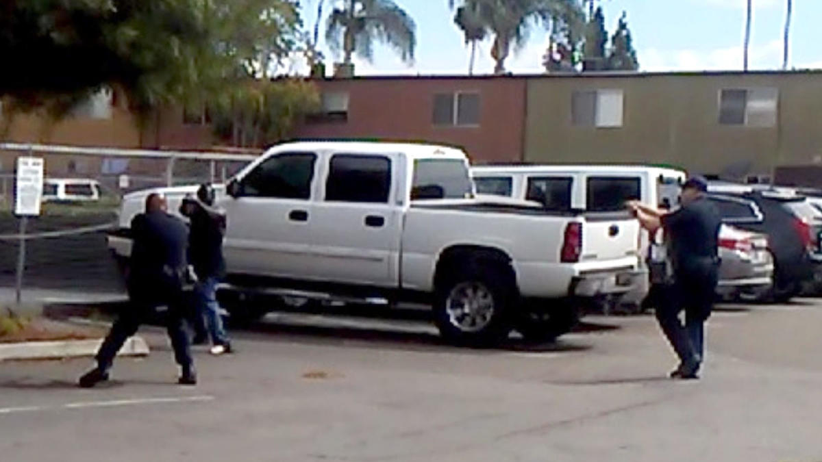 A single frame from witness cellphone video released by El Cajon PD. [Image: El Cajon Police Dept.]