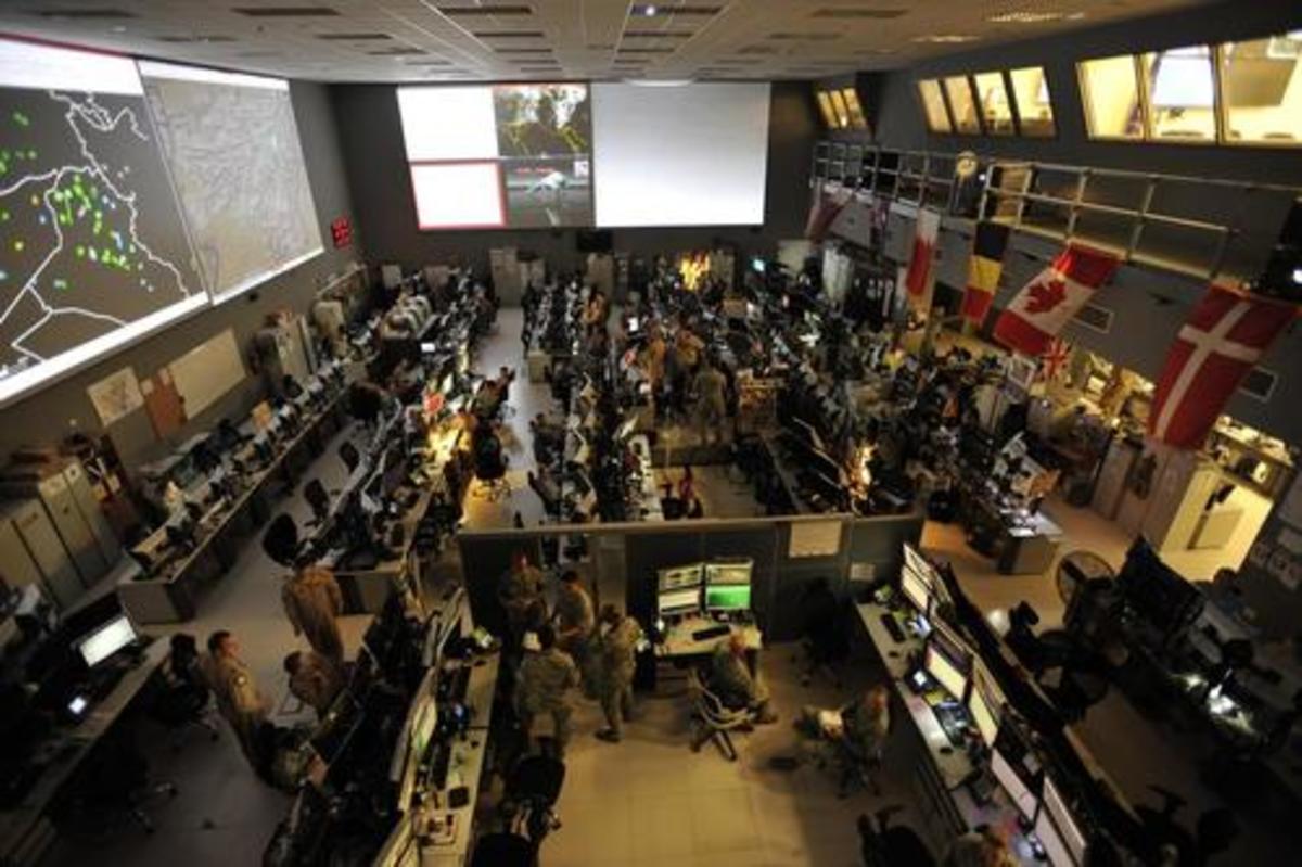 Combined Air Operations Center (CAOC) at Al Udeid Air Base, Qatar. US military officials watched the Baghuz massacre here via drone footage in real time. (US Air Force)