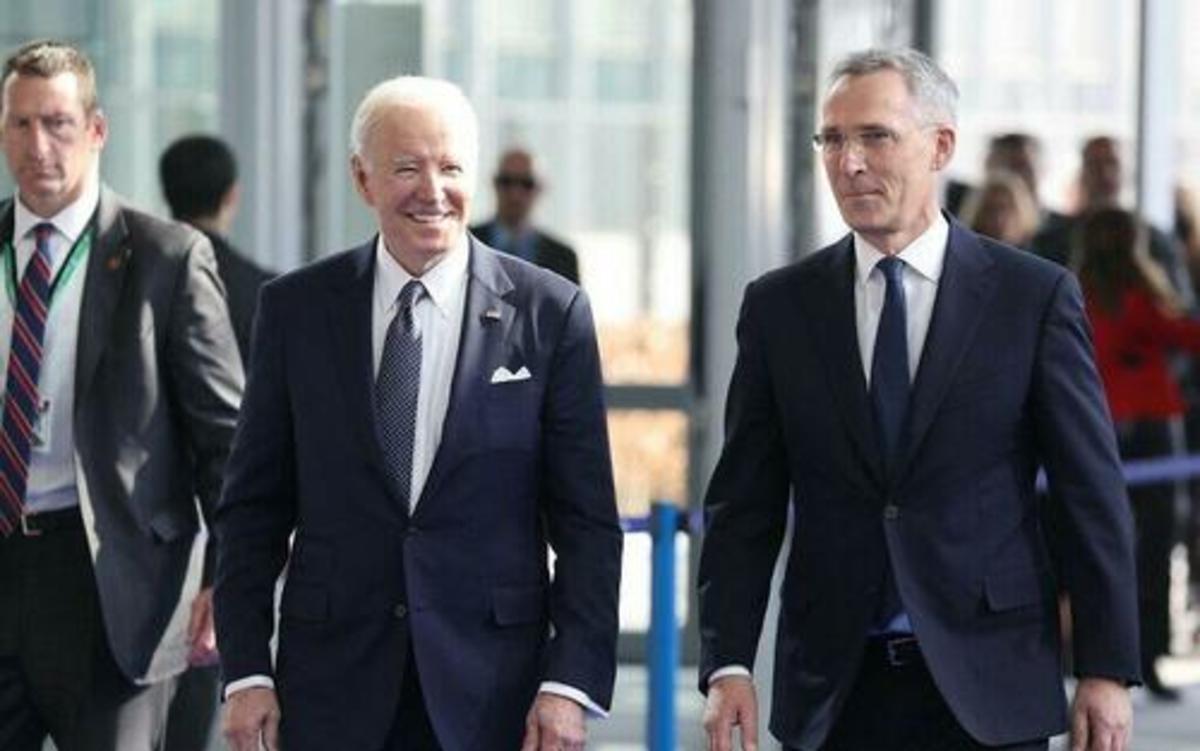 Biden with Jens Stoltenberg in Brussels on March, 24. Via AFP