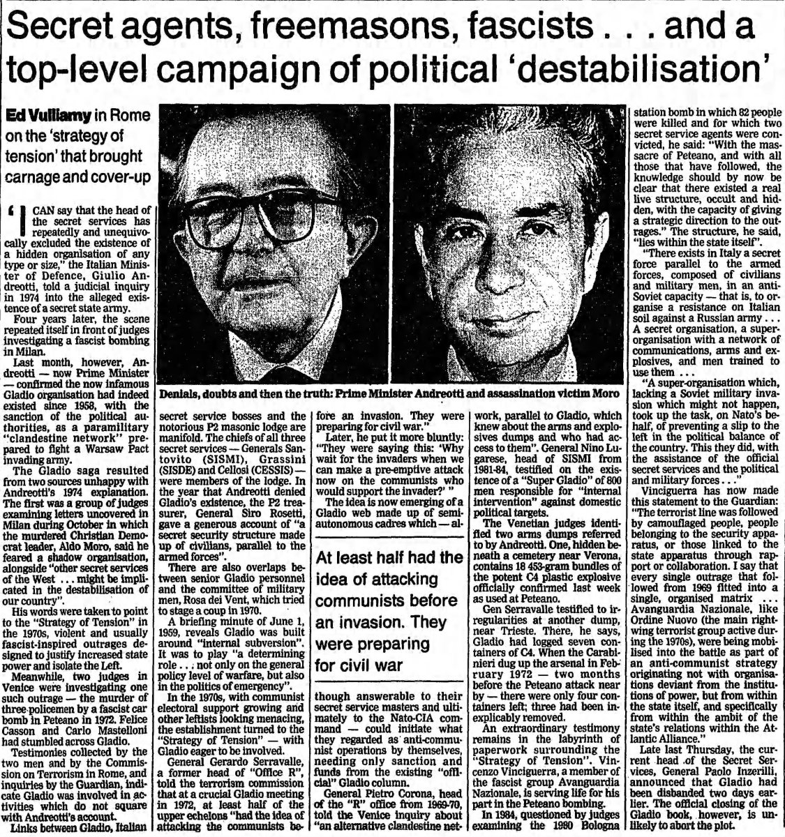 Newspaper clipping detailing Operation Gladio | The Guardian, 05 Dec 1990, Page 12 | Source