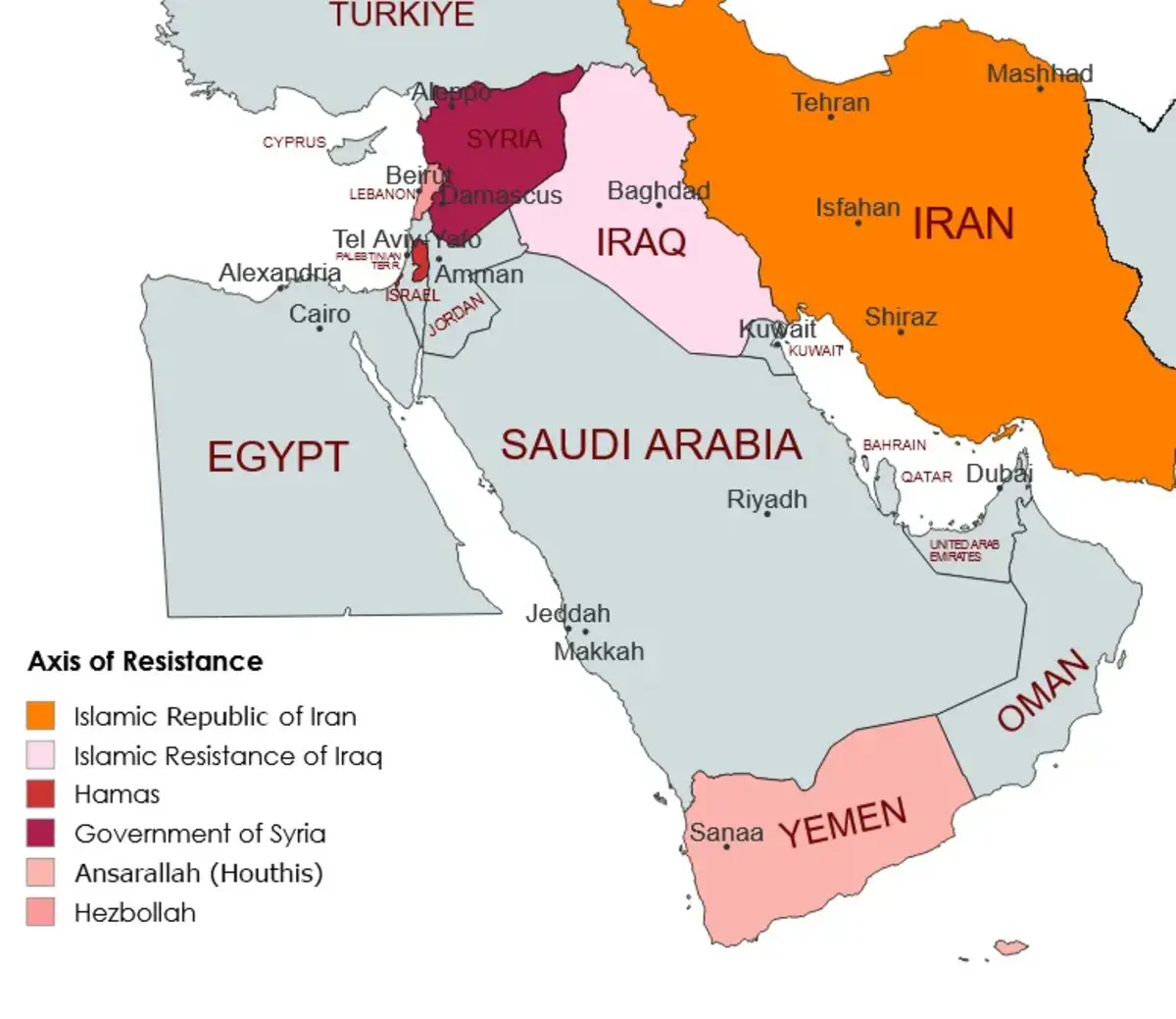 A map of the Axis of Resistance in West Asia (the Middle East)