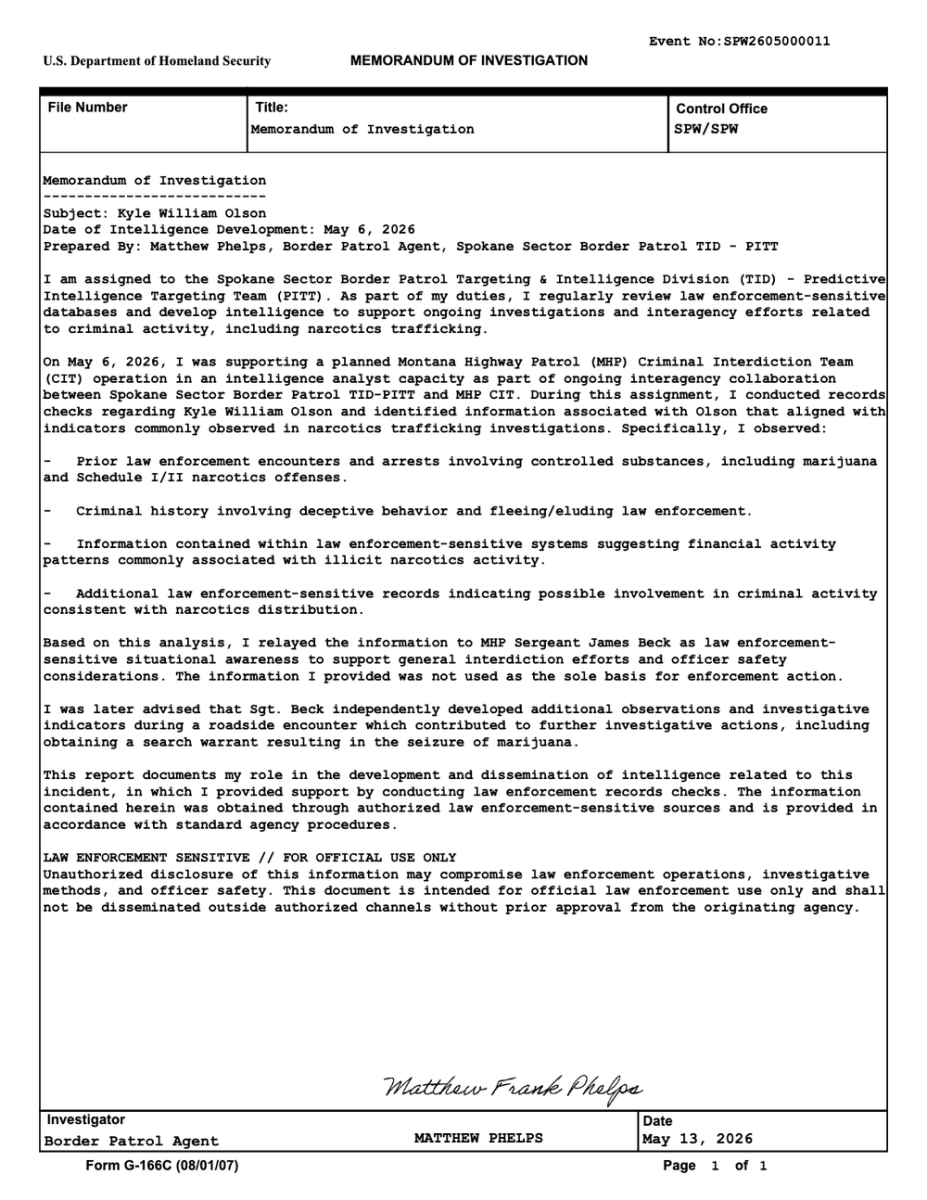 Screenshot of the DHS document shared with 404 Media.