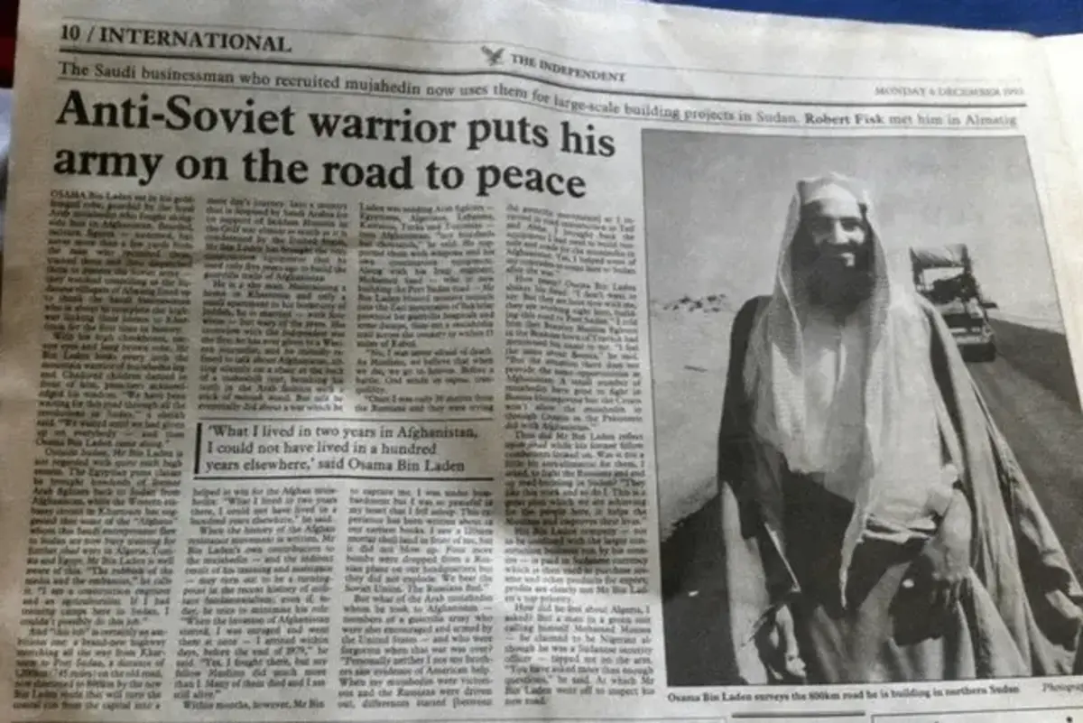 Article from the Independent praising Osama bin Laden as an "anti Soviet warrior" and "Saudi businessman". Published December 6th, 1993, by Robert Fisk. [Source]