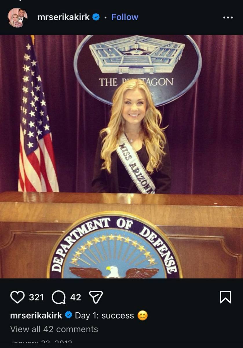 Erika Kirk (then Frantzve) at the Pentagon in 2012. Trump appointed Erika Kirk to the advisory board of the Air Force Academy in March 2026.
