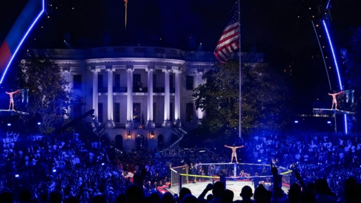 Diego Lopes celebrates his win at UFC Freedom 250 on the White House lawn