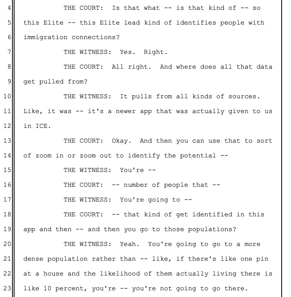 Screenshots of the ICE official's testimony. Image: 404 Media.